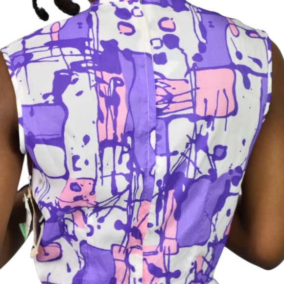 Vintage Sears Day Dress Purple Abstract Splatter Mod Deadstock Sleeveless 70s XS - Picture 5 of 13